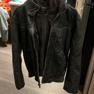 Sean John dark brown leather jacket with double zipper.
